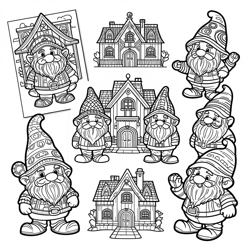 Gnome Villages coloring pages collection - 30 free printable pages