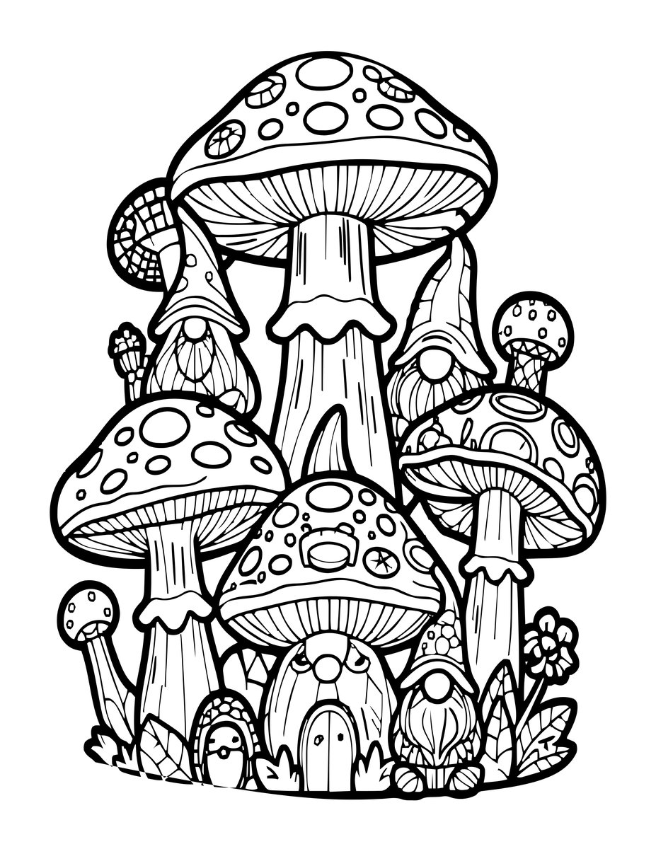 Mushroom Homes - free printable coloring page