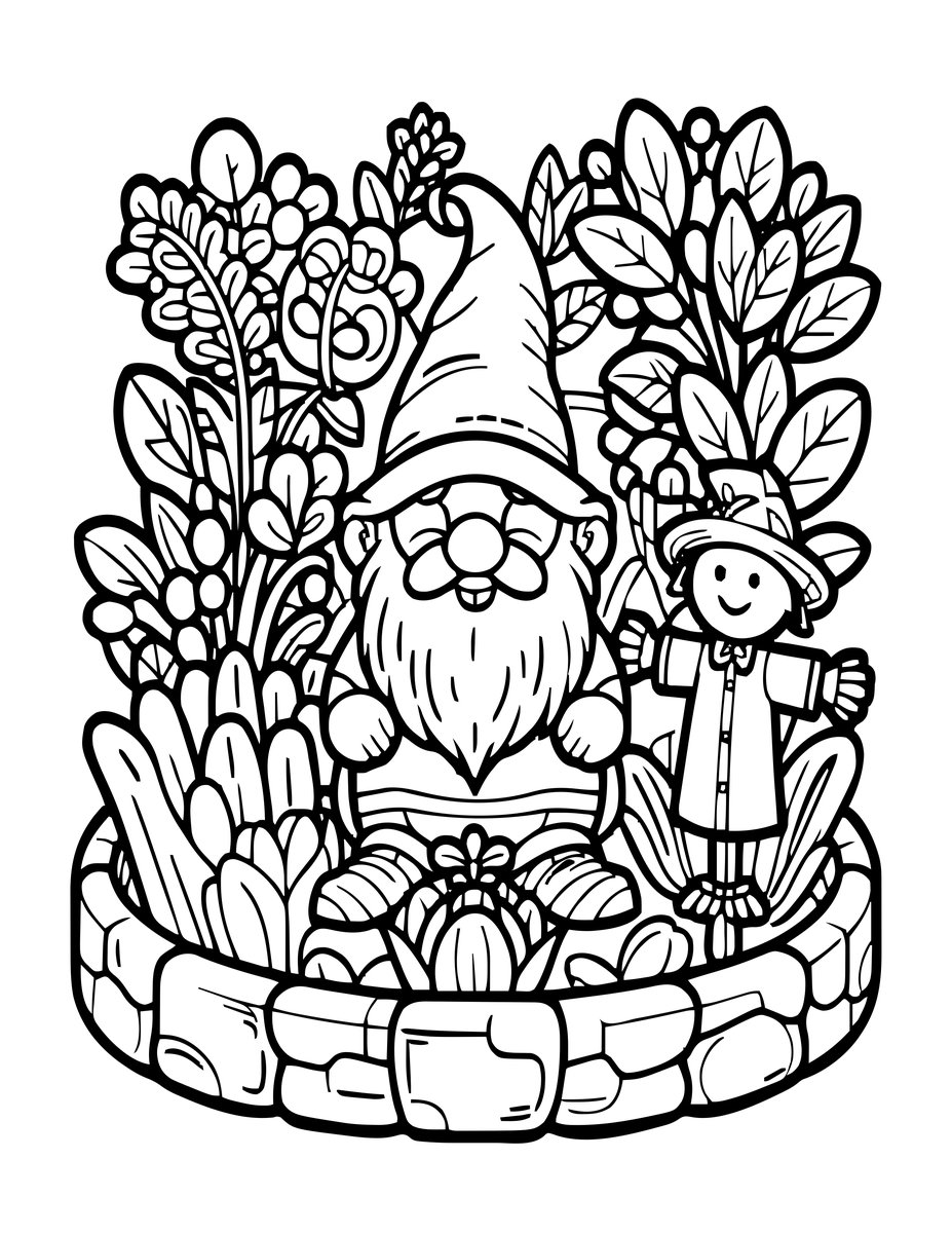 Gnome Garden - free printable coloring page