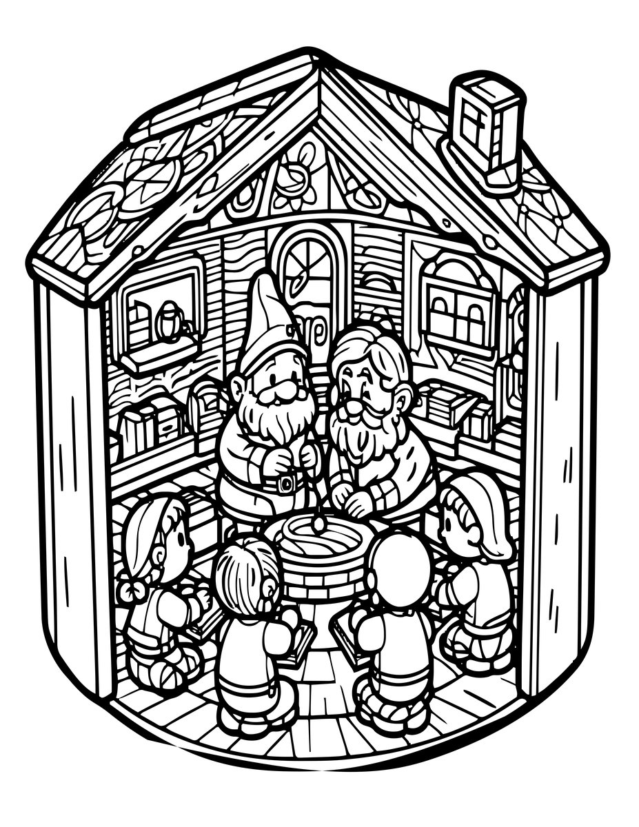Gnome School - free printable coloring page