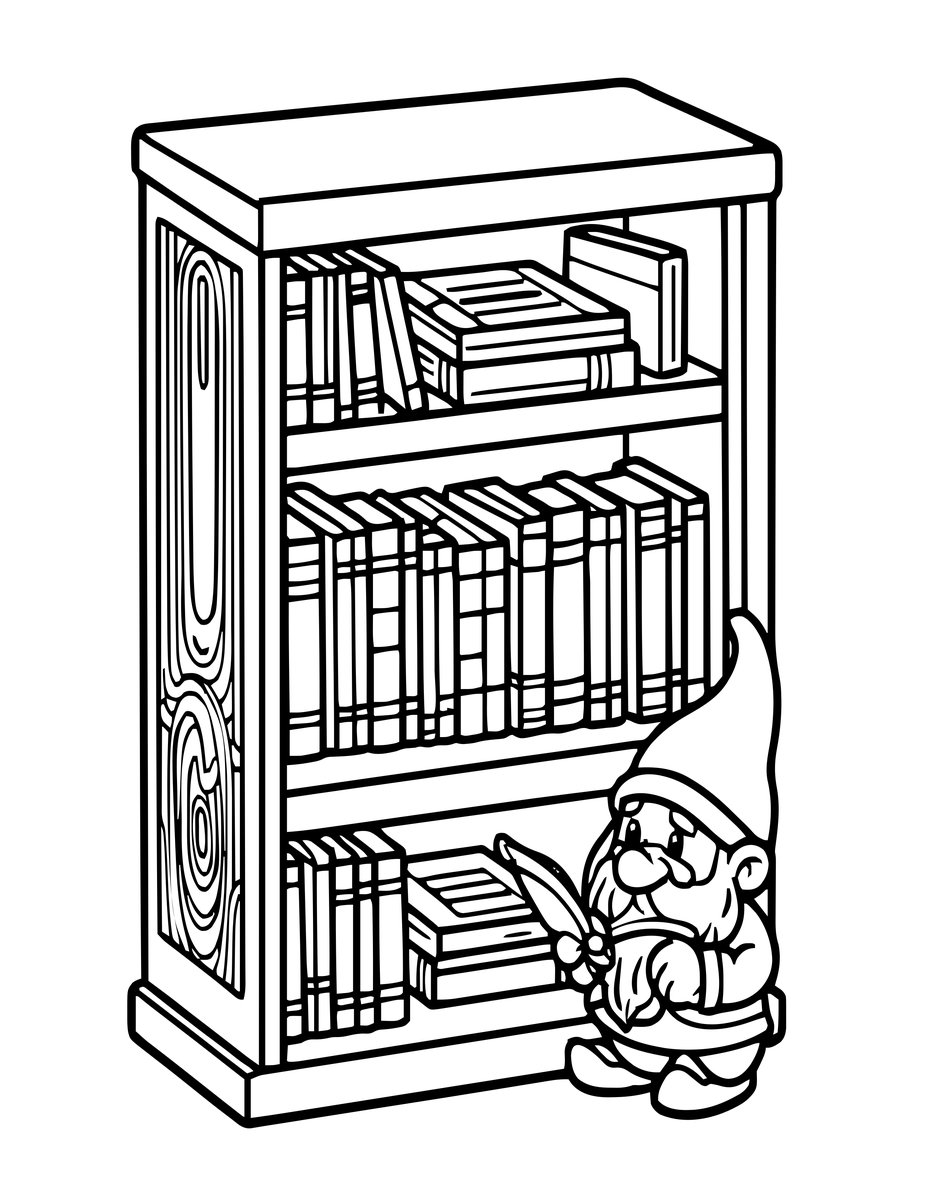 Gnome Library - free printable coloring page