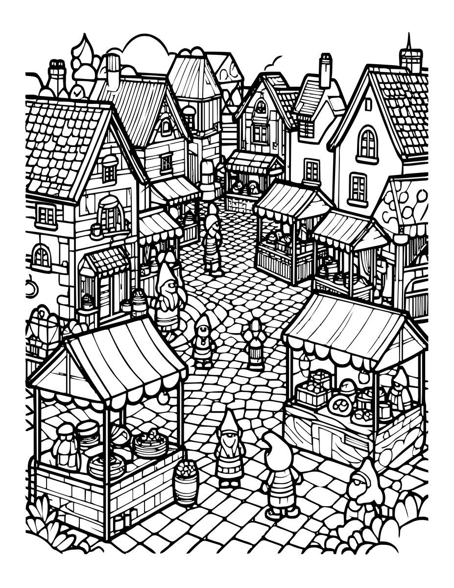 Village Square - free printable coloring page