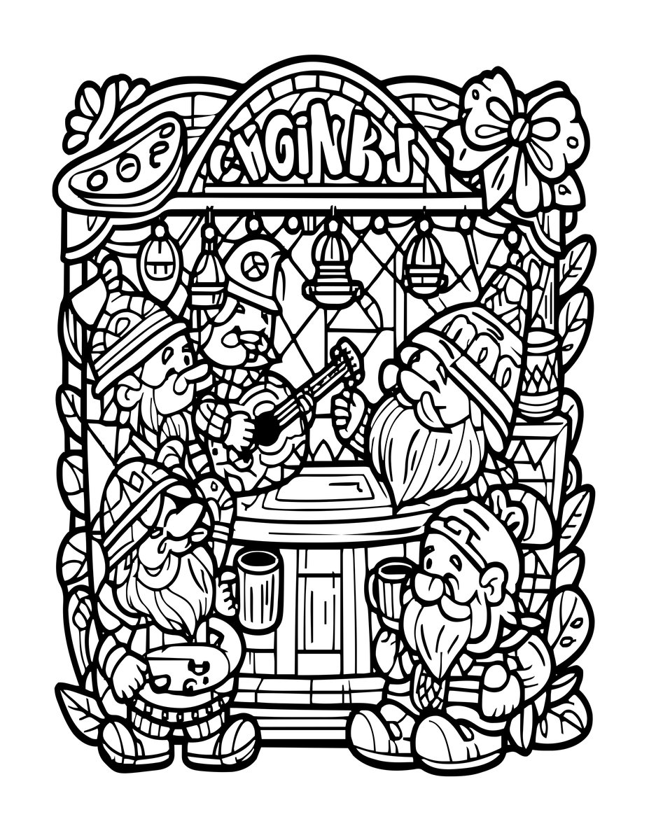 Gnome Tavern - free printable coloring page