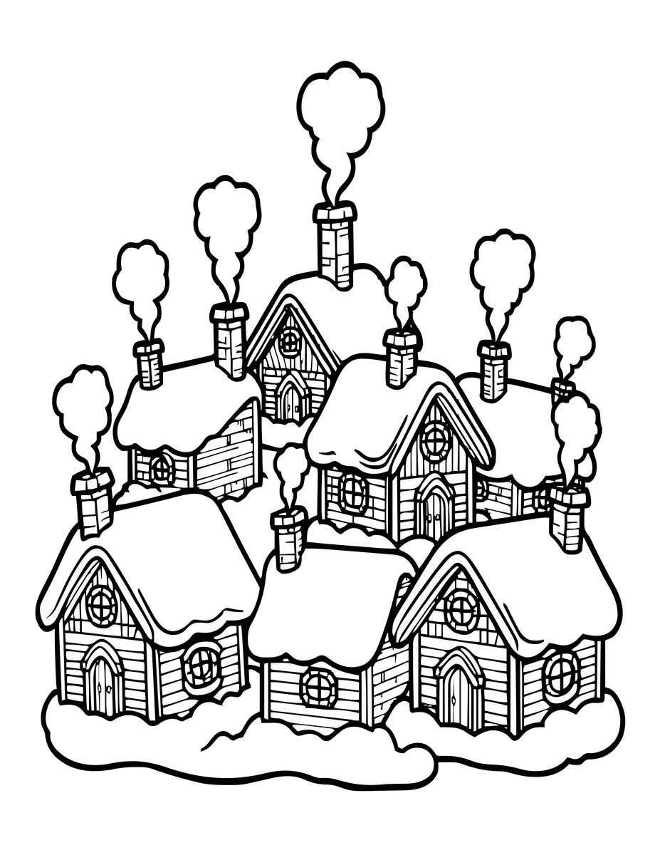 Winter Village - free printable coloring page