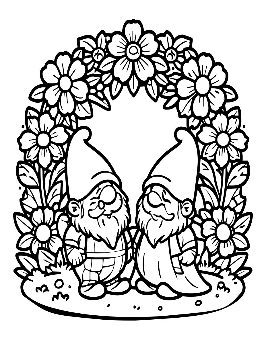 Gnome Wedding - free printable coloring page