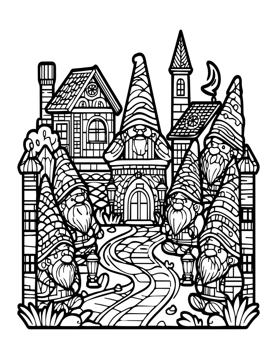 Village at Dusk - free printable coloring page
