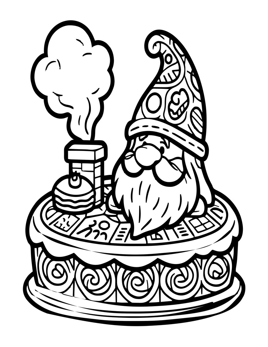 Gnome Bakery - free printable coloring page