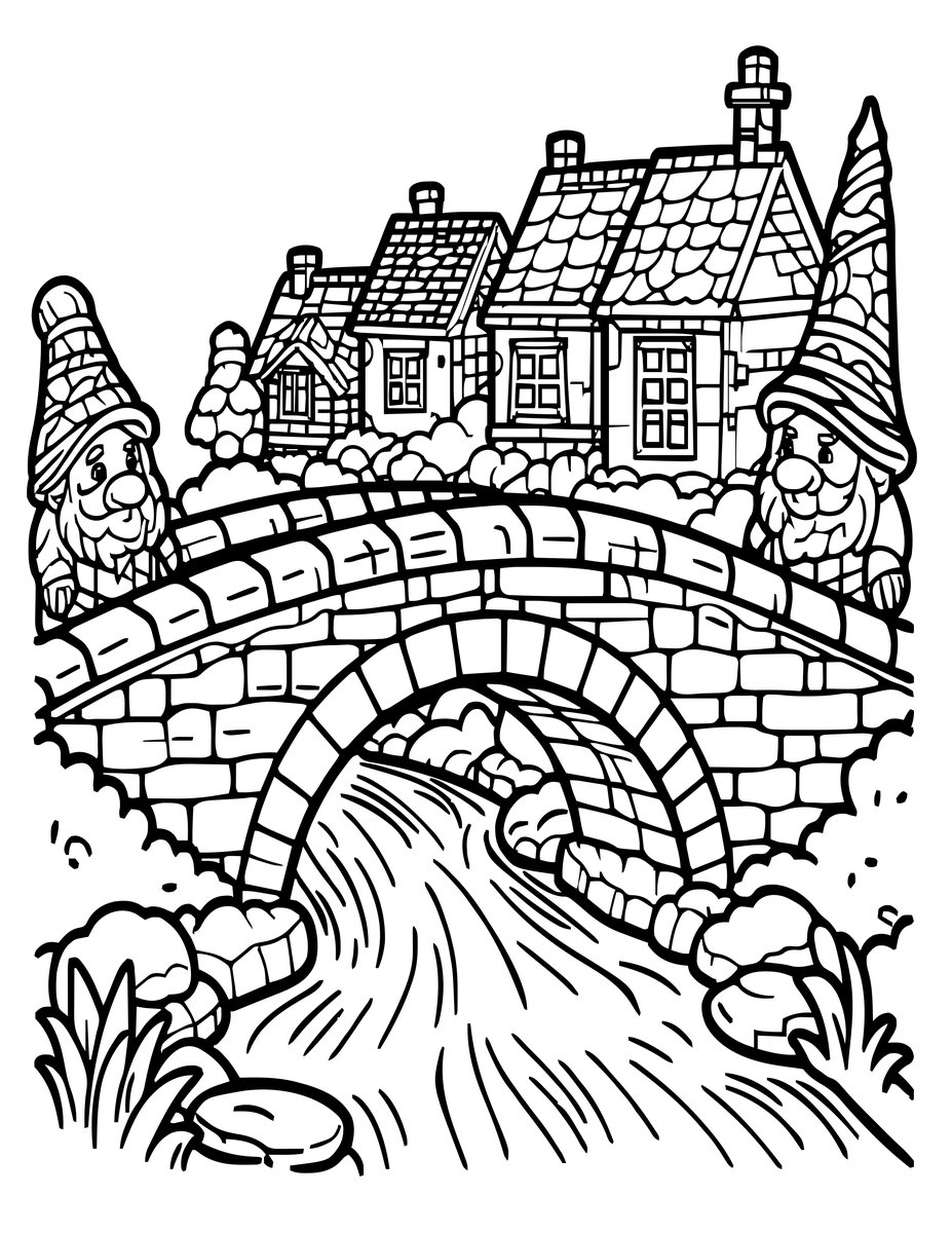 Gnome Bridge - free printable coloring page