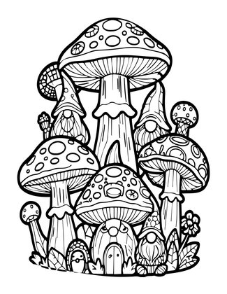 Mushroom Homes - Free printable coloring page