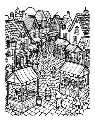 Village Square - Free printable coloring page