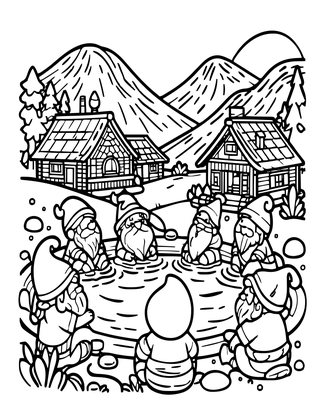 Gnome Hot Spring - Free printable coloring page