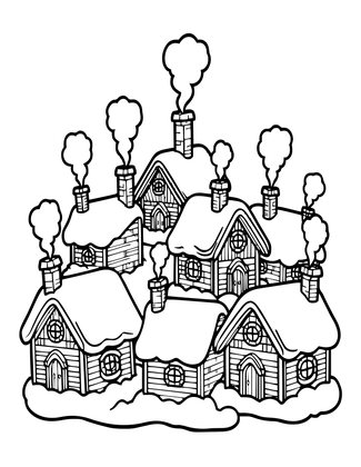 Winter Village - Free printable coloring page