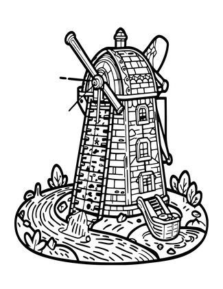 Gnome Watermill - Free printable coloring page