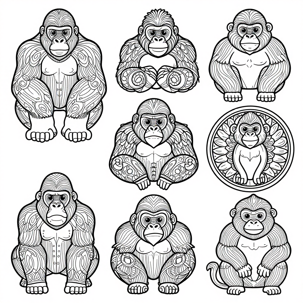 Gorillas Primates coloring pages collection - 30 free printable pages