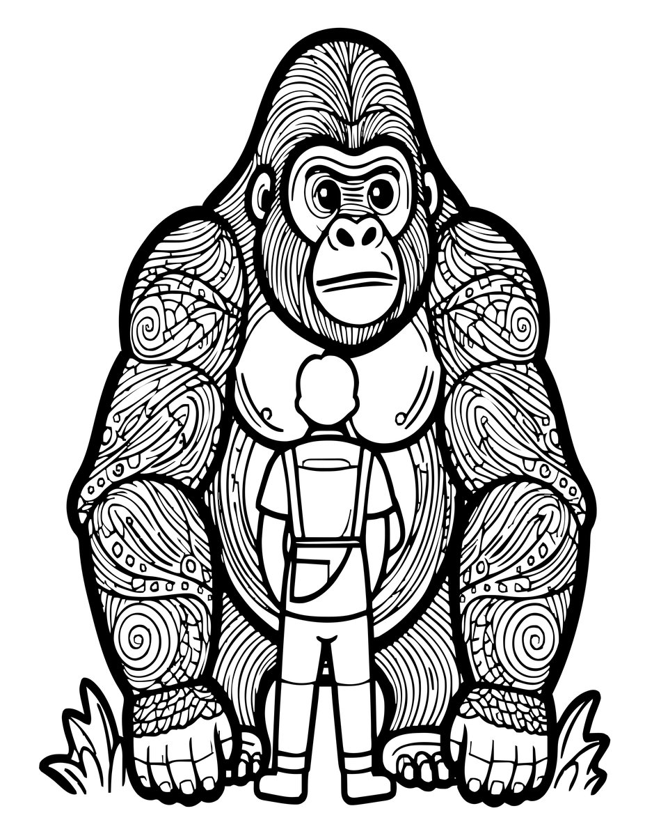 Gorilla and Researcher - free printable coloring page