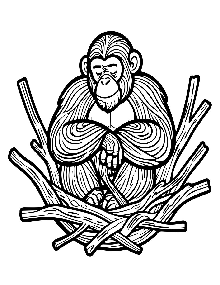 Chimpanzee Nest - free printable coloring page