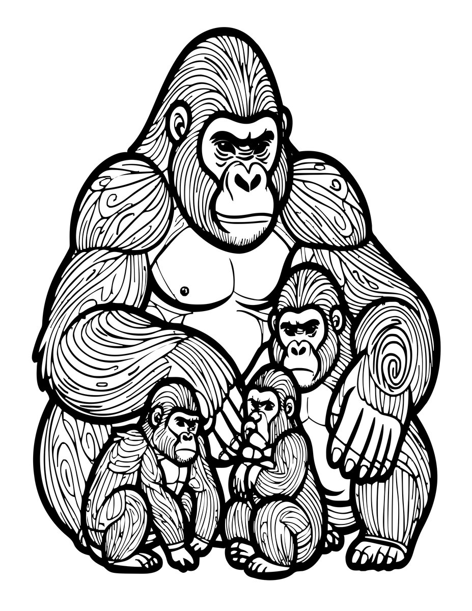 Gorilla Family - free printable coloring page