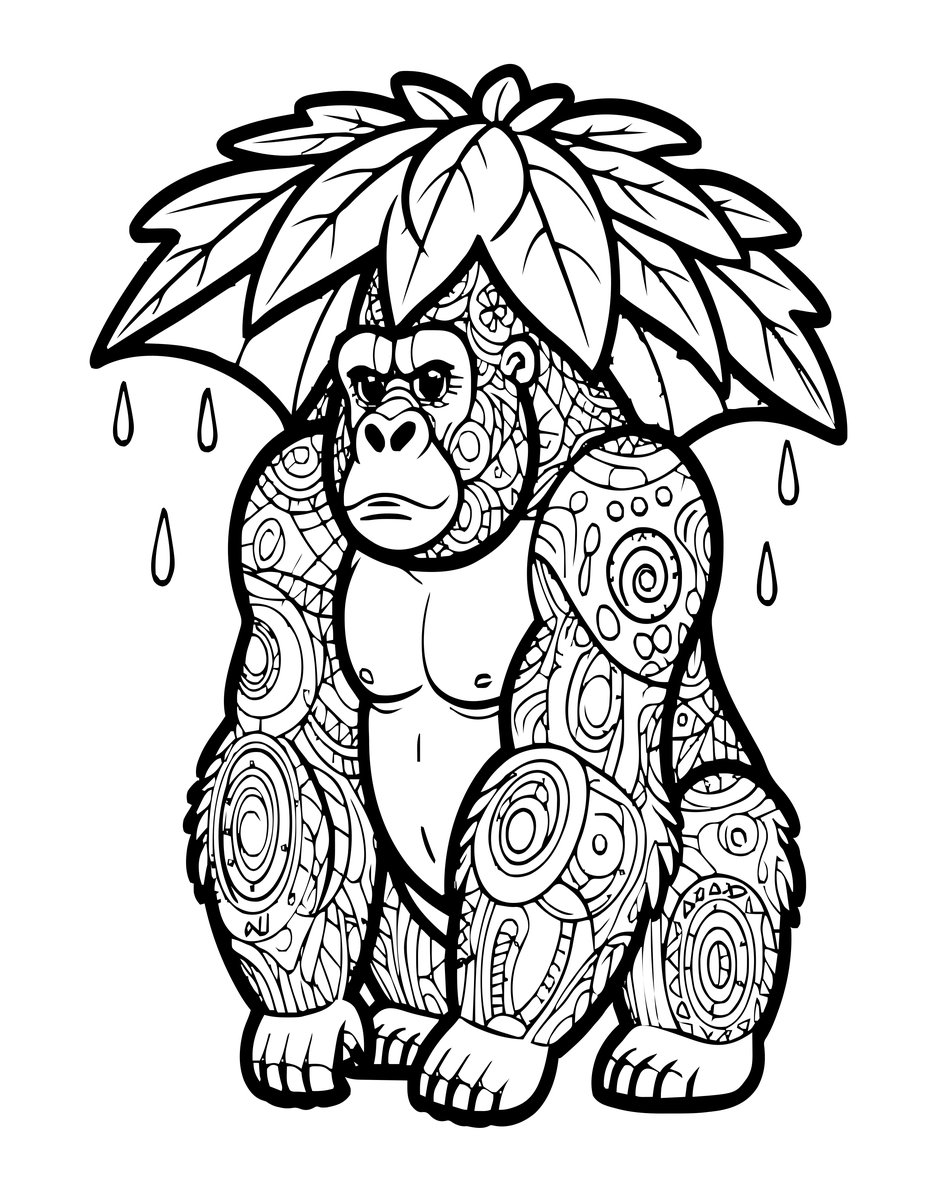Gorilla and Rain - free printable coloring page