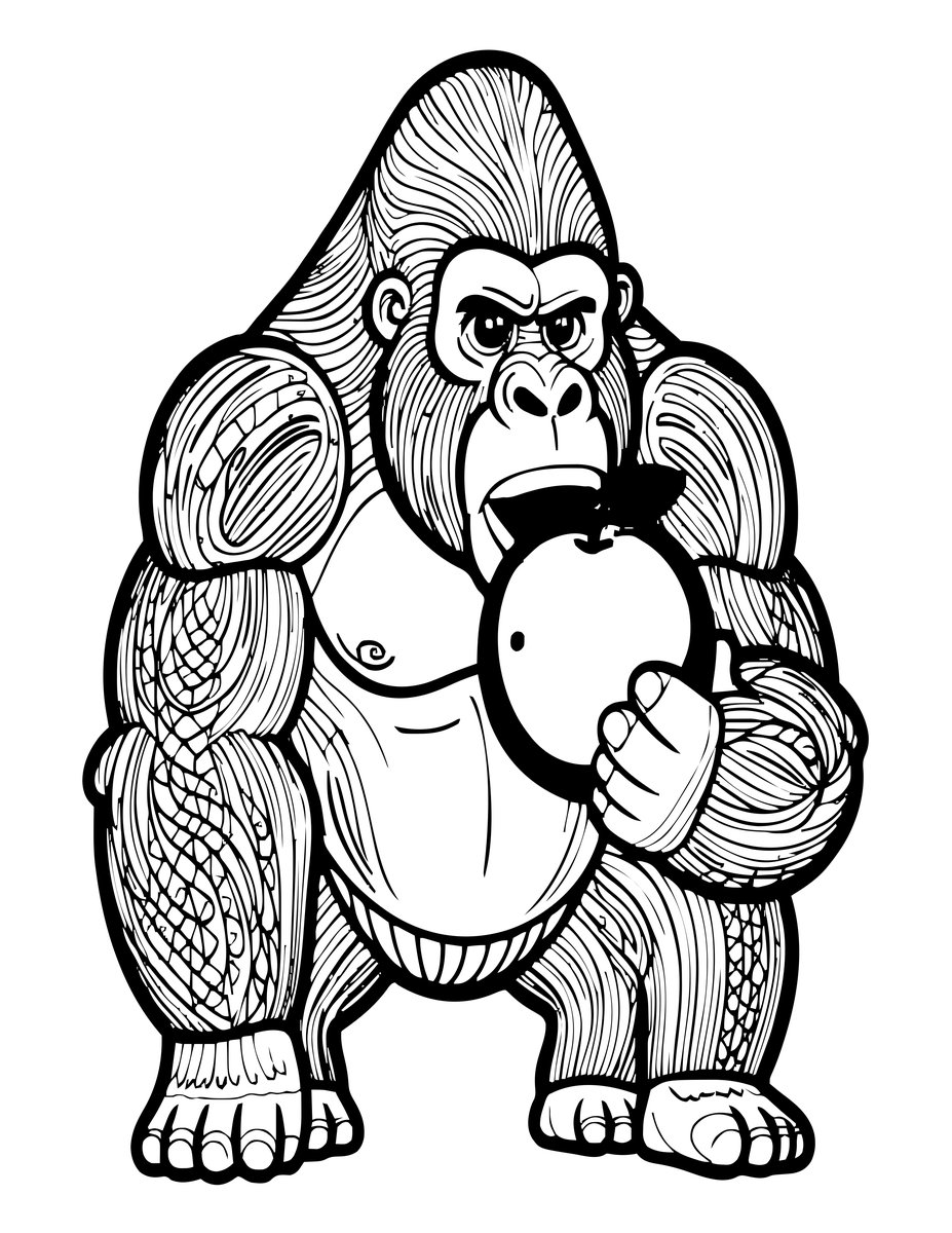 Gorilla and Fruit - free printable coloring page