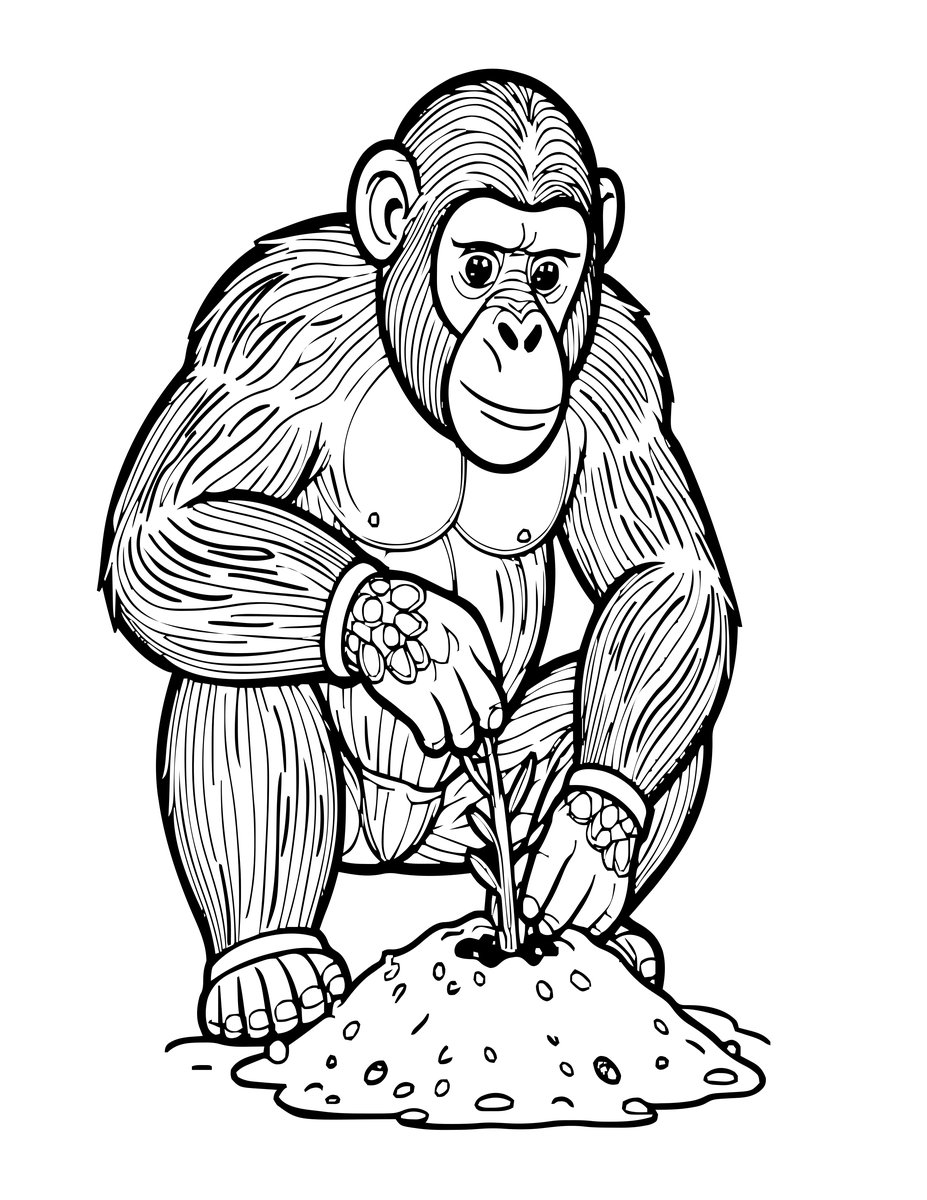 Chimpanzee Tool Use - free printable coloring page