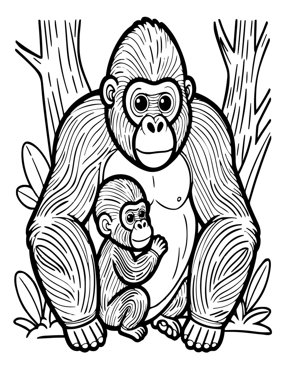 Baby Gorilla - free printable coloring page