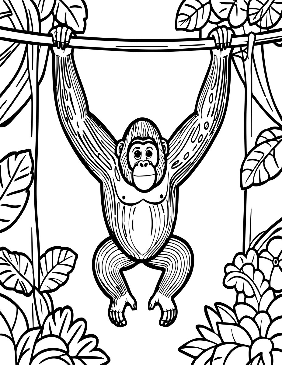 Orangutan in Tree - free printable coloring page