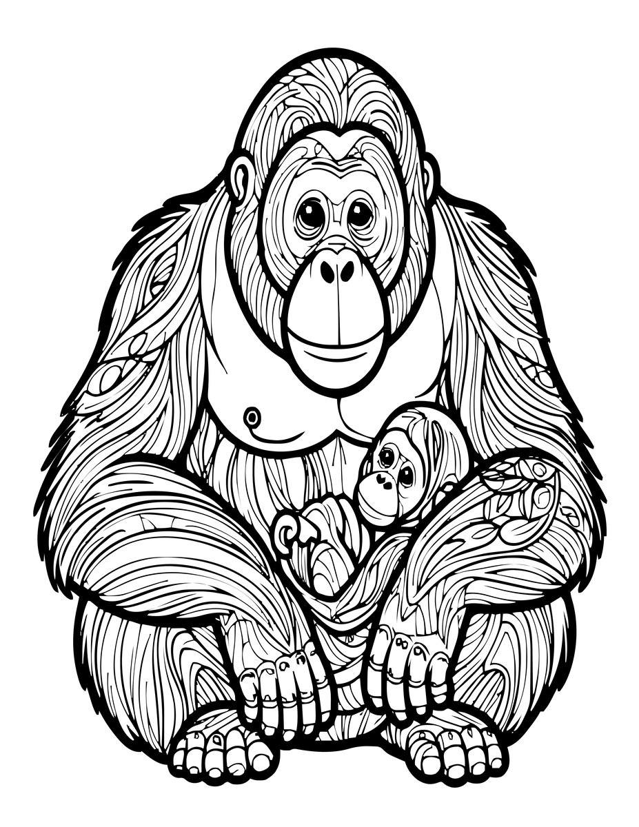 Orangutan and Baby - free printable coloring page