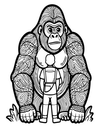 Gorilla and Researcher - Free printable coloring page