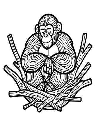 Chimpanzee Nest - Free printable coloring page