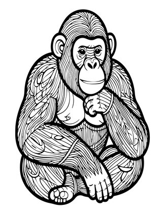 Chimpanzee Thinking - Free printable coloring page