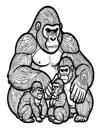 Gorilla Family - Free printable coloring page