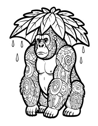 Gorilla and Rain - Free printable coloring page