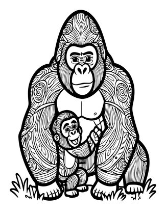 Gorilla Baby Play - Free printable coloring page
