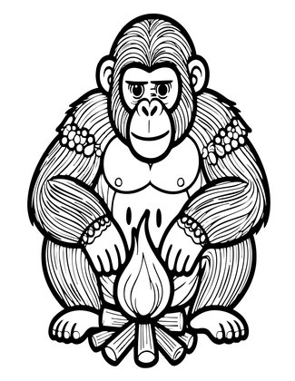 Chimpanzee and Fire - Free printable coloring page