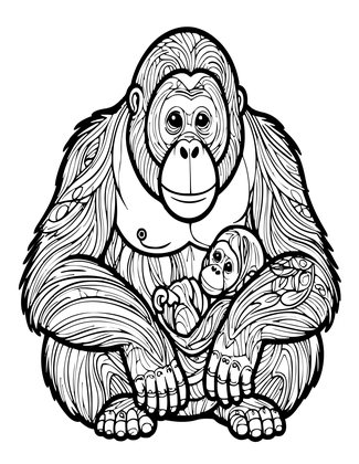 Orangutan and Baby - Free printable coloring page