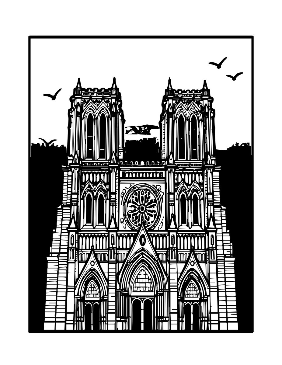 Cathedral at Dusk - free printable coloring page