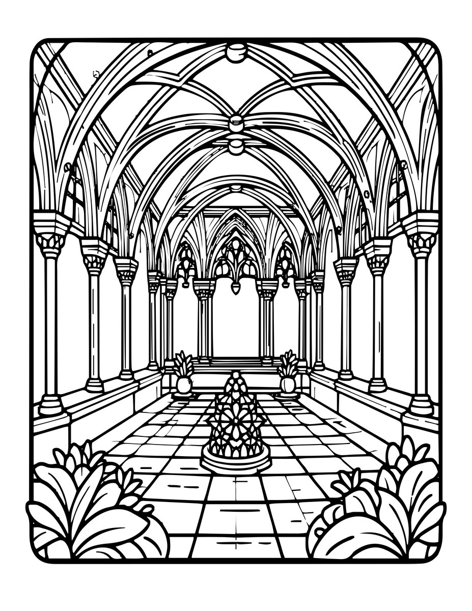 Cloister Garden - free printable coloring page