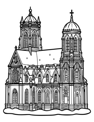 Cathedral in Snow - Free printable coloring page