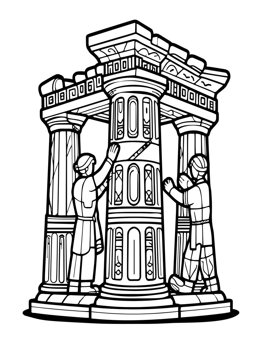 Temple Restoration - free printable coloring page