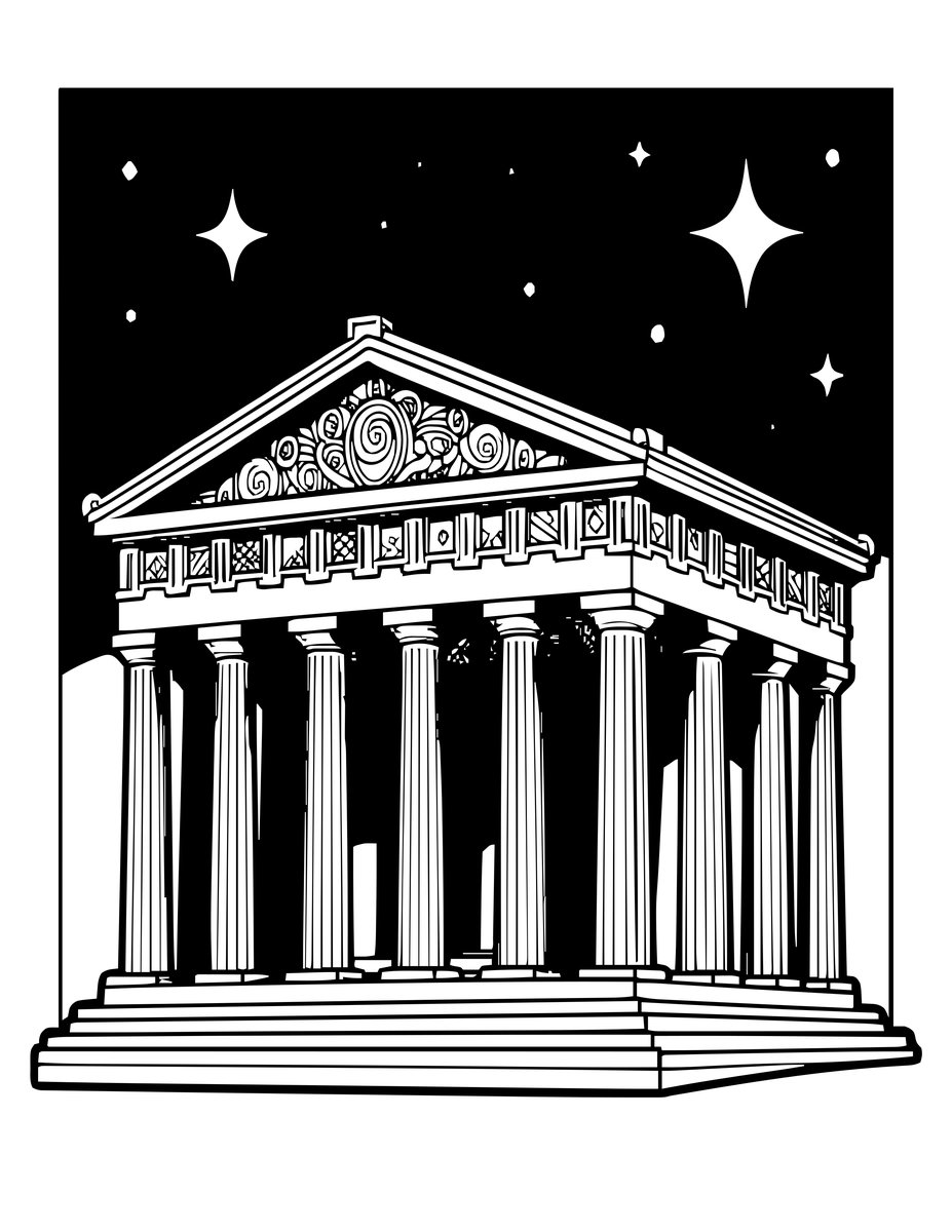 Temple at Night - free printable coloring page