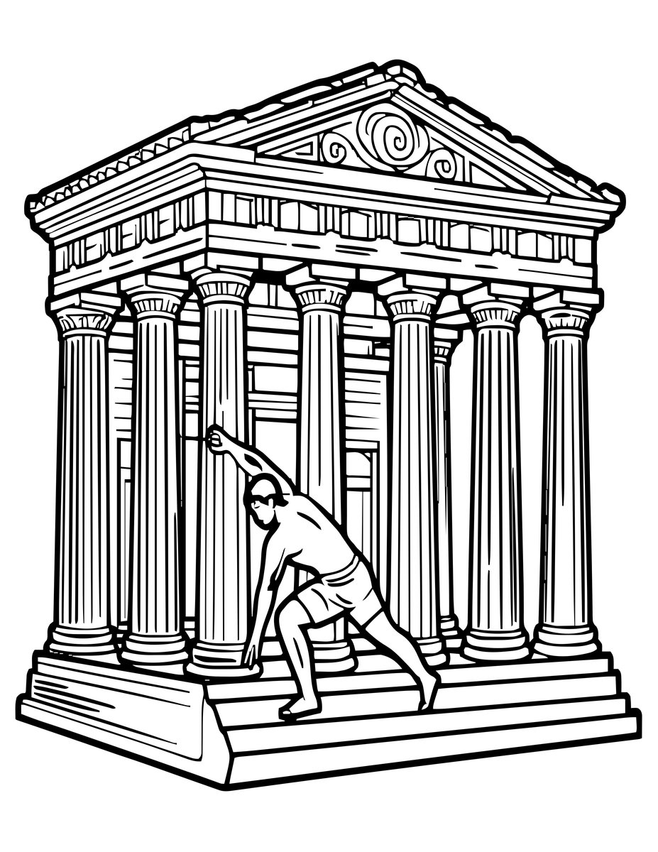 Temple and Athlete - free printable coloring page
