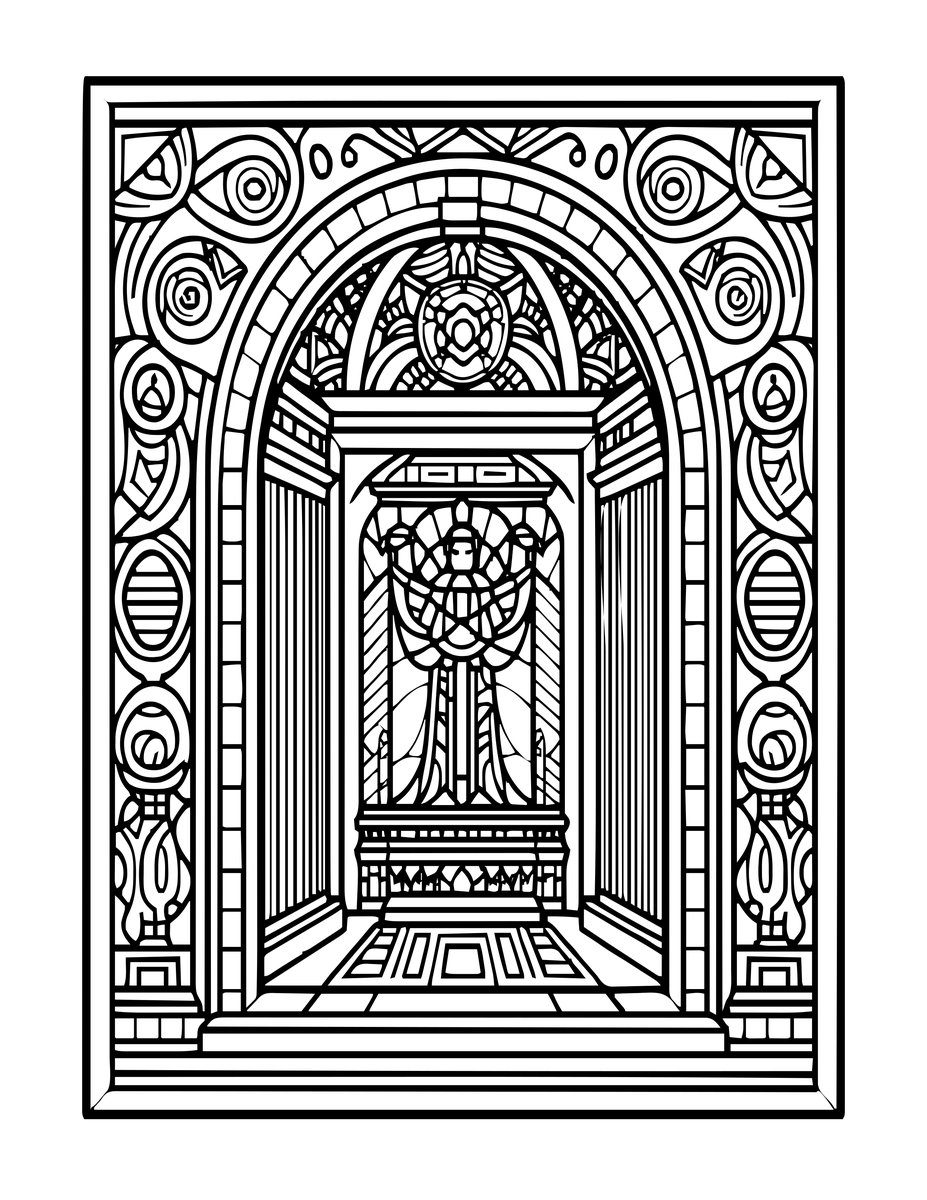 Temple and Oracle - free printable coloring page