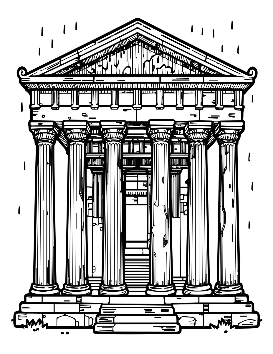 Temple in Rain - free printable coloring page