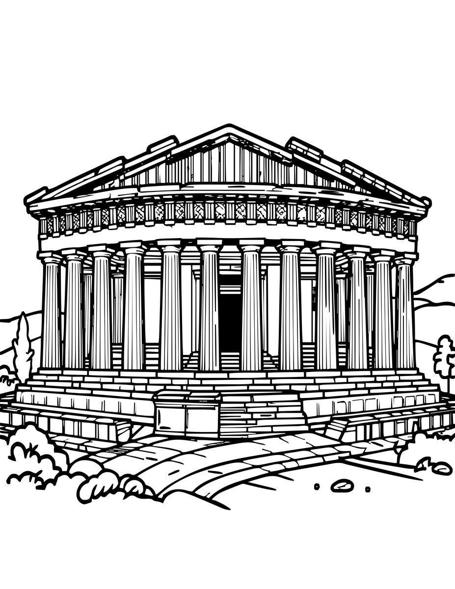 Temple Panorama - free printable coloring page