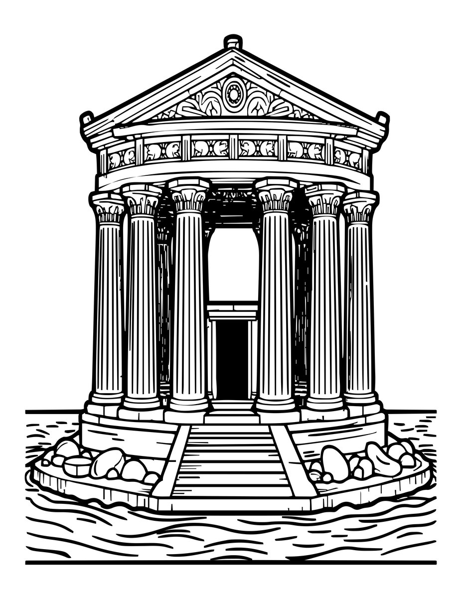 Temple of Poseidon - free printable coloring page