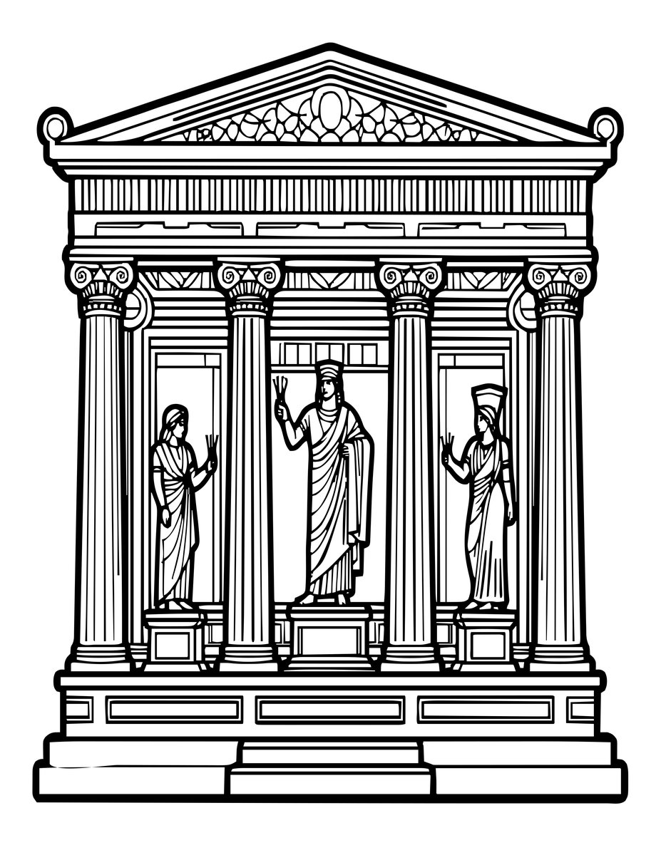 Greek Temple Interior - free printable coloring page