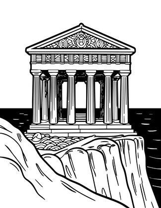 Temple and Sea - Free printable coloring page