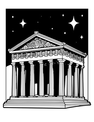 Temple at Night - Free printable coloring page