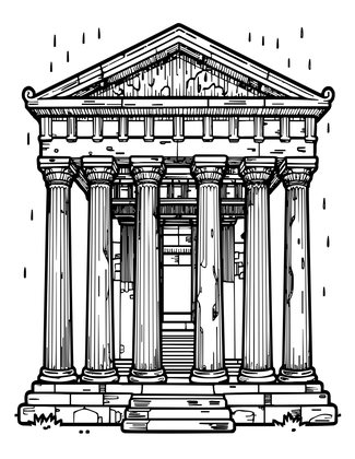 Temple in Rain - Free printable coloring page