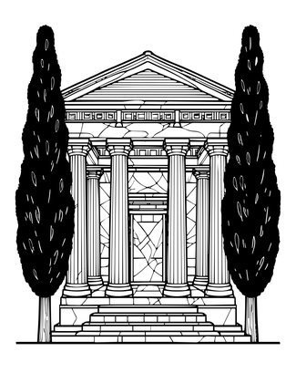 Temple and Cypress - Free printable coloring page